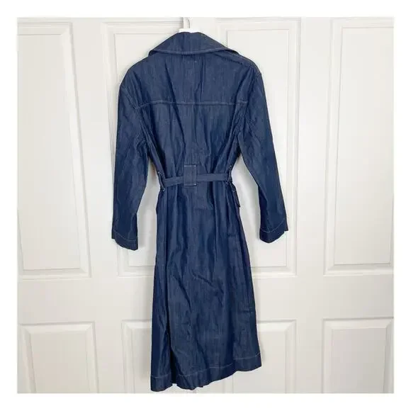 Banana Republic Dark Denim Long Trench Coat Dark Rinse Modern Classic NWT Sz S - Picture 7 of 11